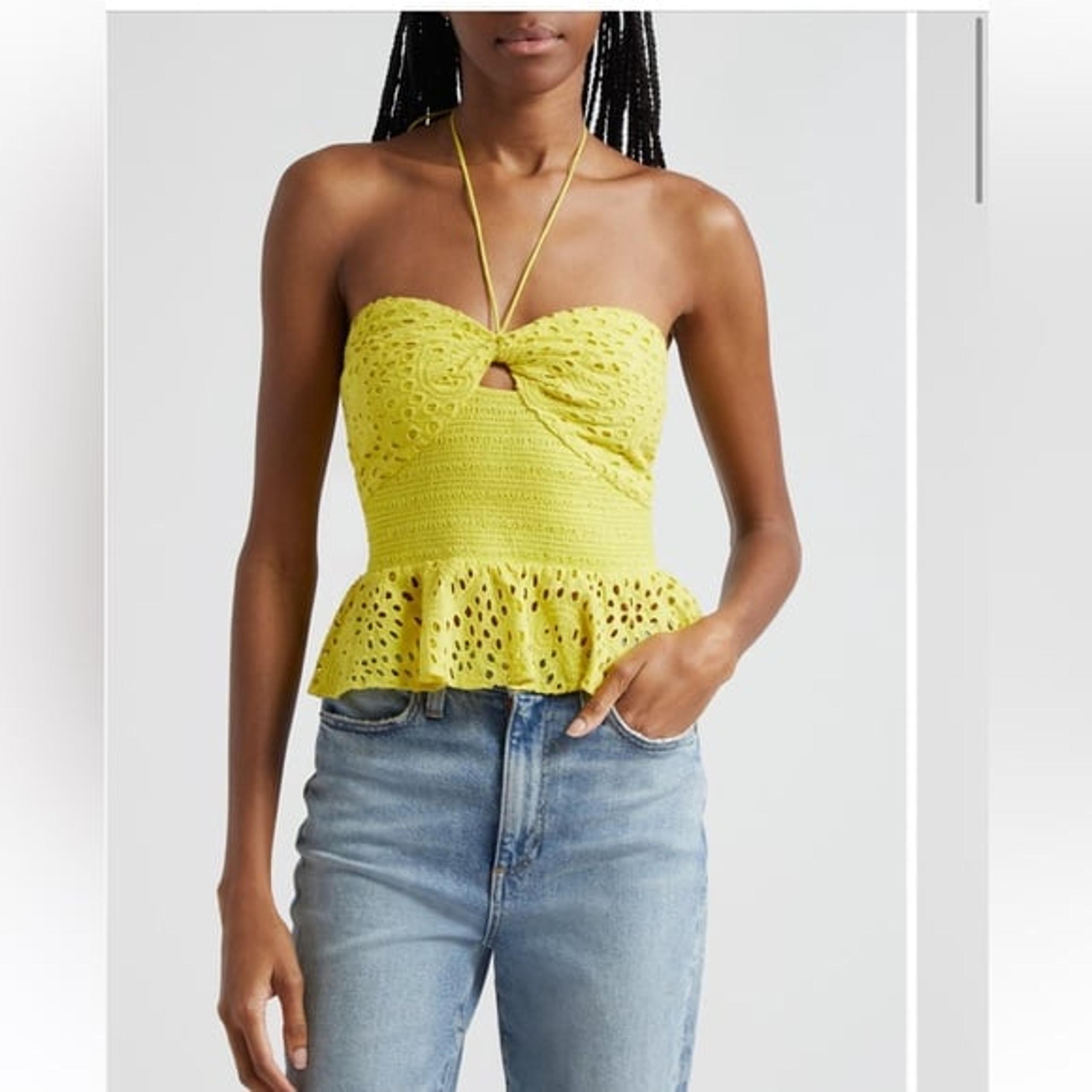 Alice + Olivia Livia Eyelet Peplum Halter Top yellow size 10 NWT
