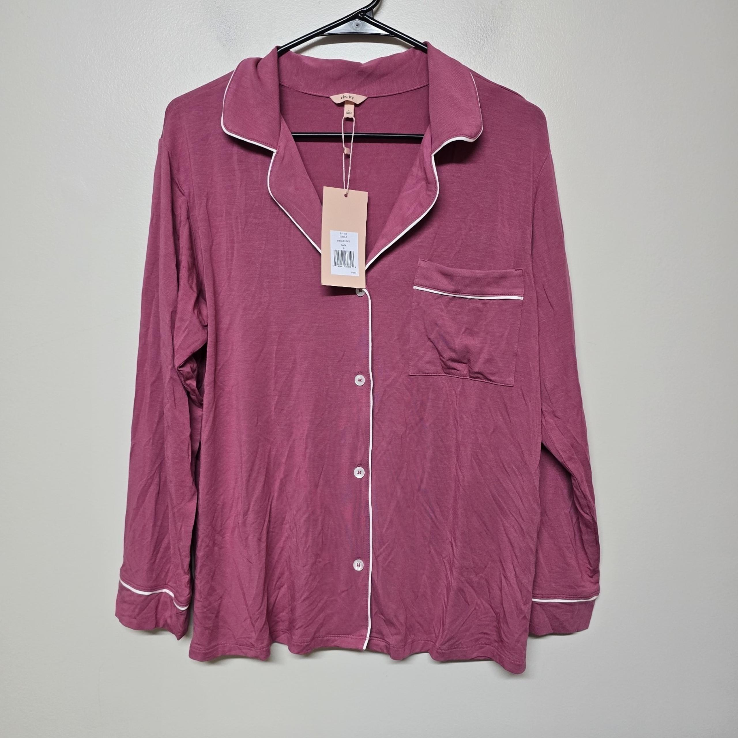 Eberjey Gisele Womens Long Sleeve PJ Top Only Pink White Sz S NWT
