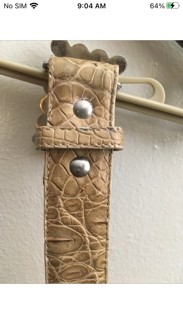 Pat Areias 925 Sterling Silver 2 Tone Genuine Crocodile Belt Made In The USA
