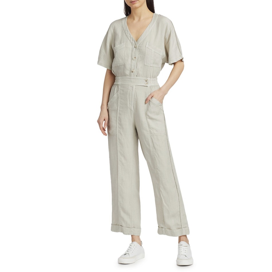 New Joe’s Jeans Linen Blend Utility Straight Leg Jumpsuit Beachsand Size Small