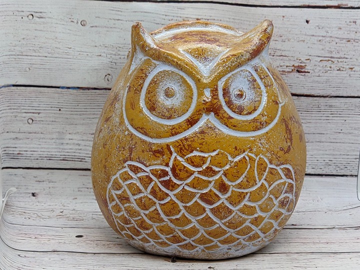 Owl Planter Pot, Clay Flower Pot, Handmade Mexican Pottery - Butterscotch