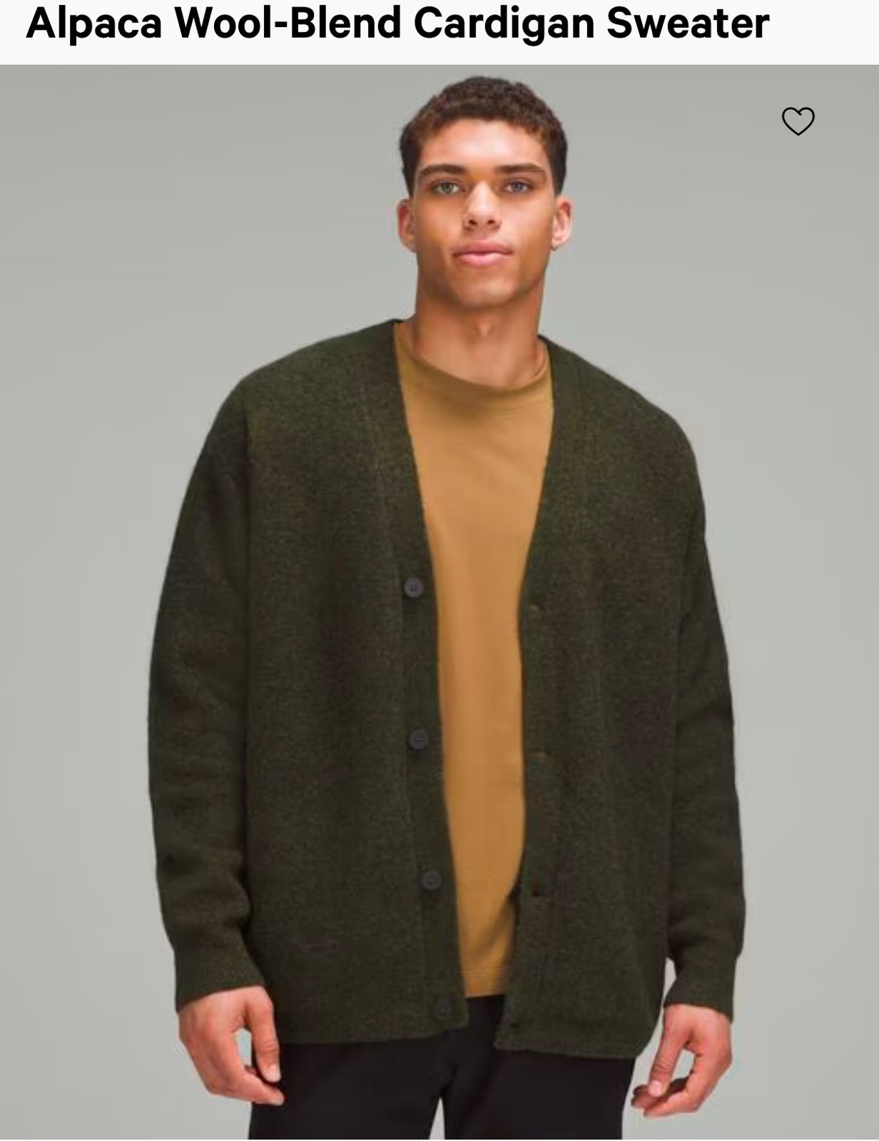 Lululemon mens alpaca wool blend cardigan sweater