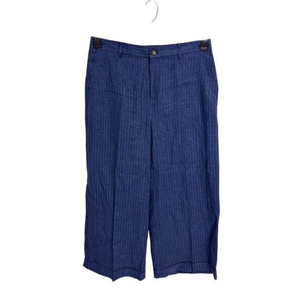 LAUREN Ralph Lauren women's dress pant striped blue wide leg 100% linen size 10