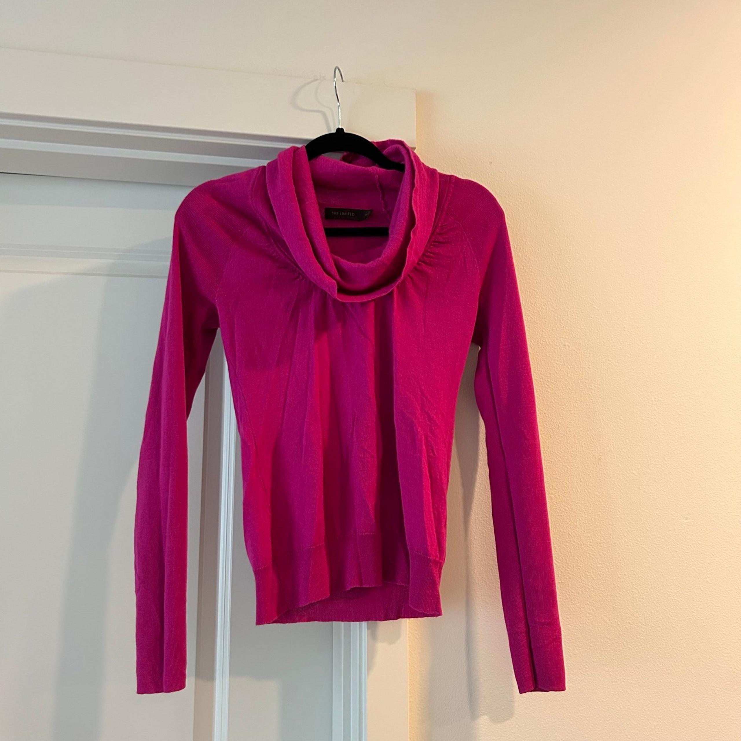 The limited cashmere wool hot pink cowl neck lightweight sweater