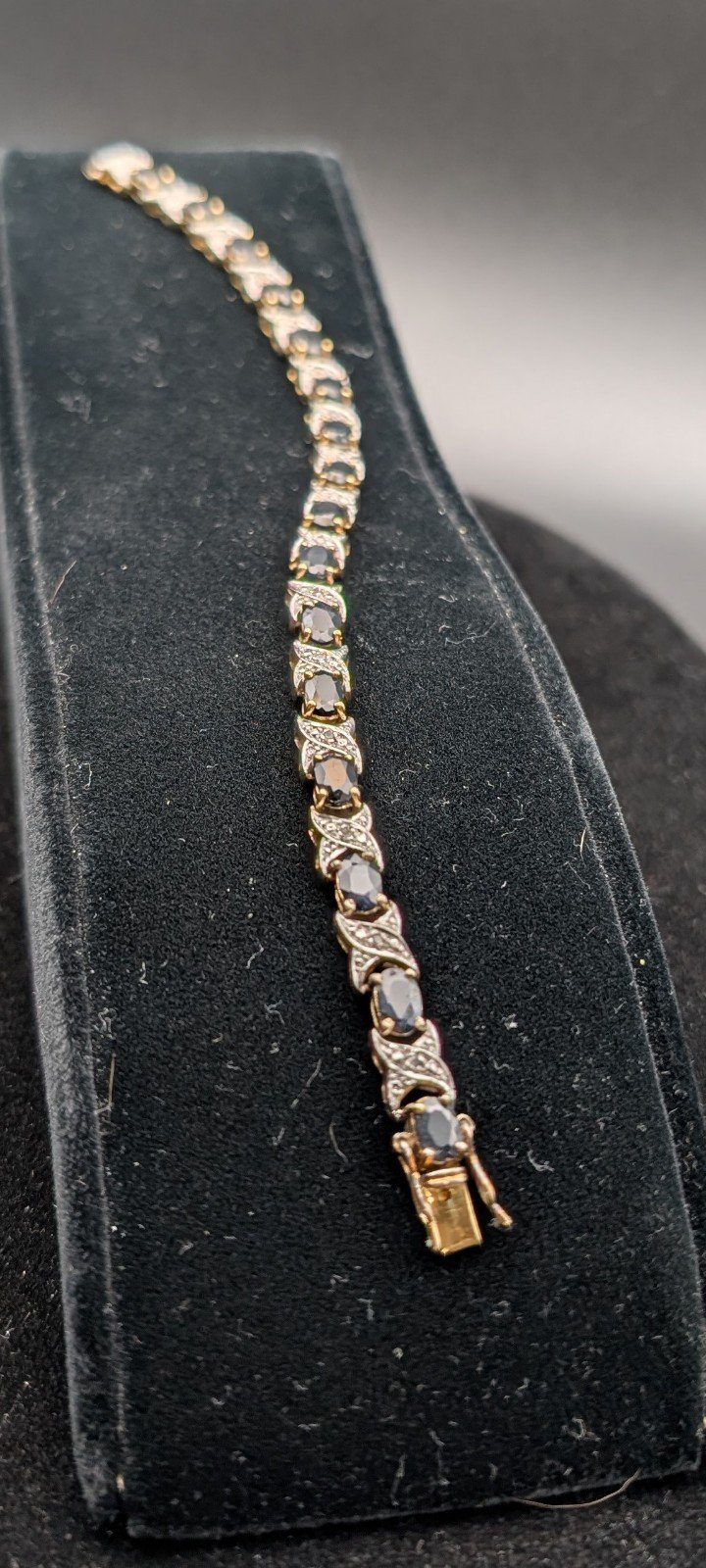 Sterling Silver Gold Plated Sapphire and Diamond Accent Tennis Bracelet