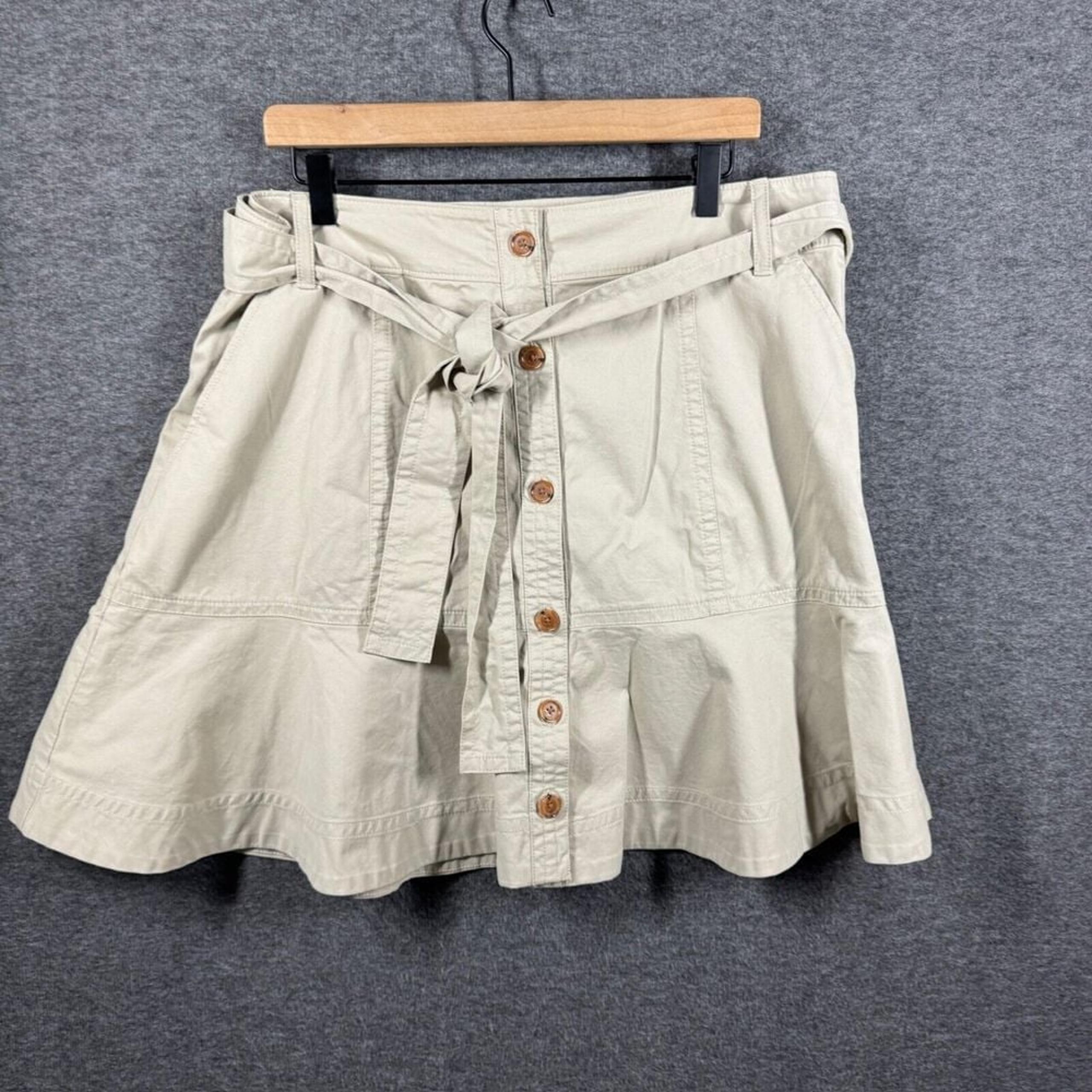 NWT Banana Republic Button Front Belted Flounce Mini Skirt Womens Size 16 Ivory