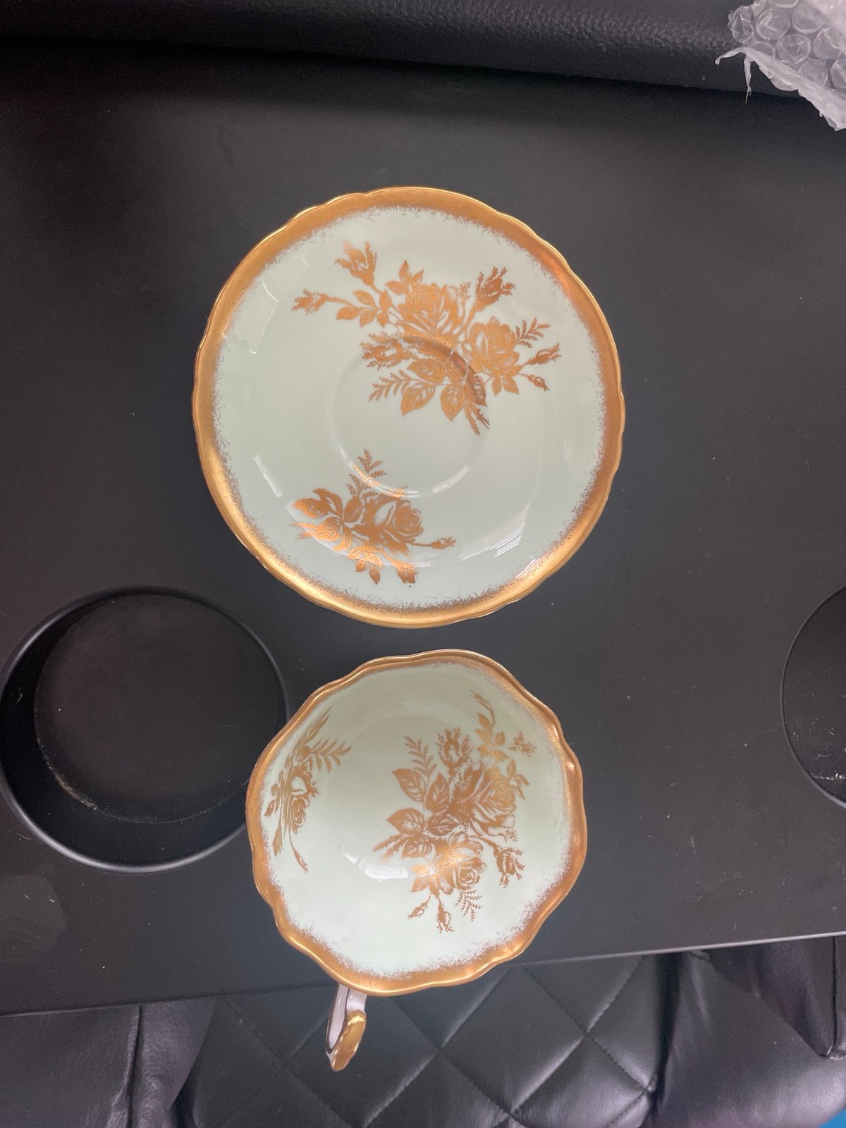 Beautiful and Rare Mint Green Paragon Cup and Saucer Duo with Anniversary Rose