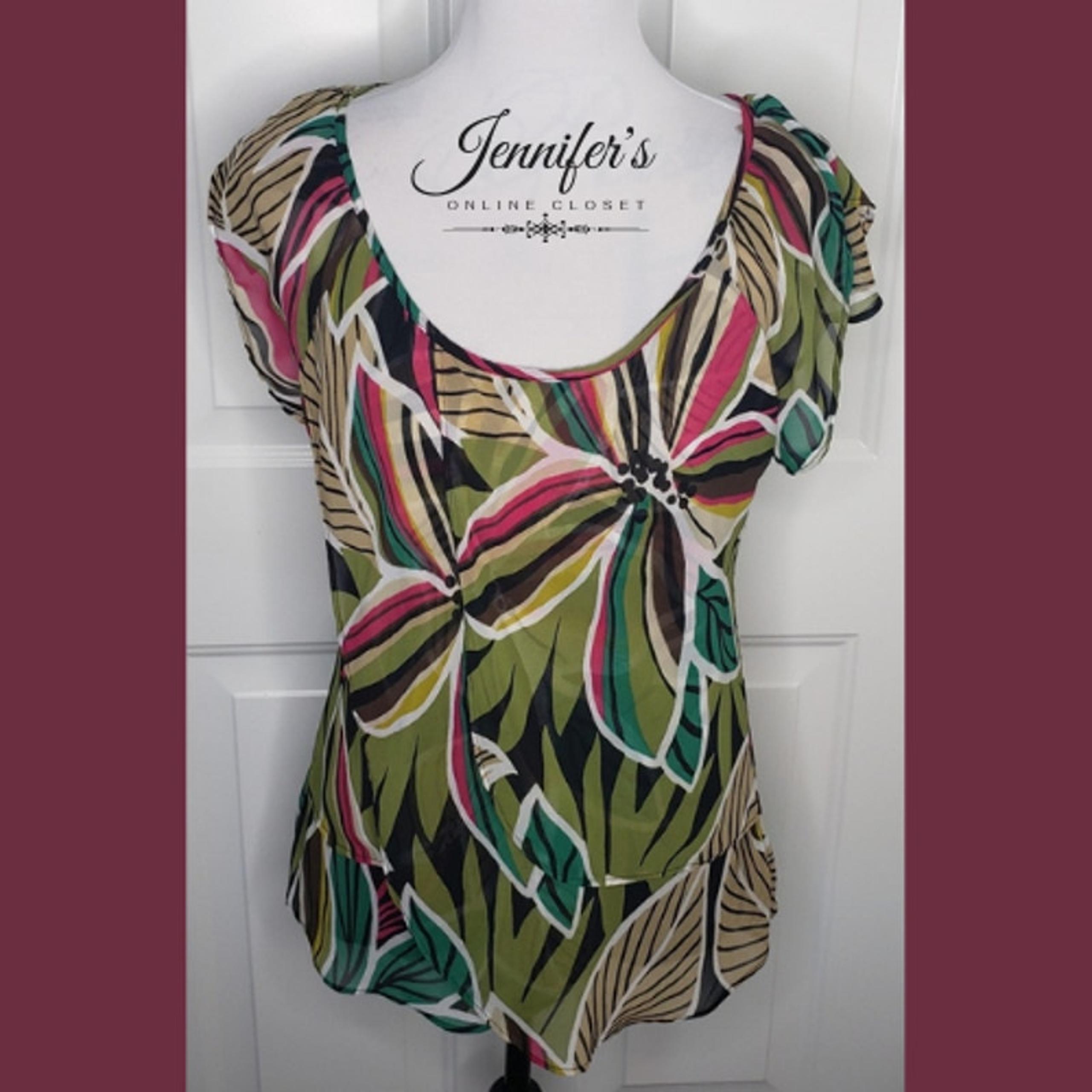 Worthington Women's Floral Scoop Neck Cap Sleeve Blouse Size Large