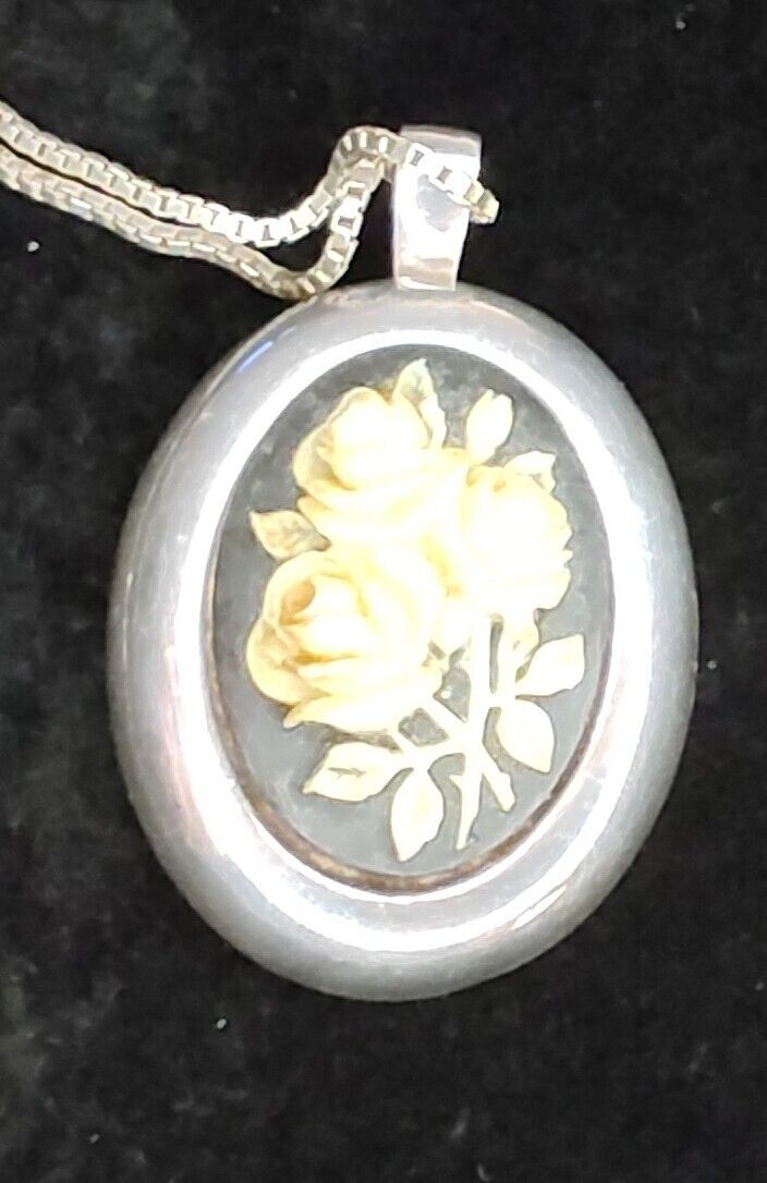 24 Sterling Silver 925 MILOR Necklace with Floral Cameo Pendant Art Deco