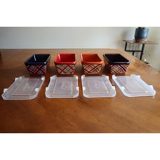 Temptations Ovenware by Tara Hand Painted Plaid Mini Loaf Pans w/ Lids Set of 4