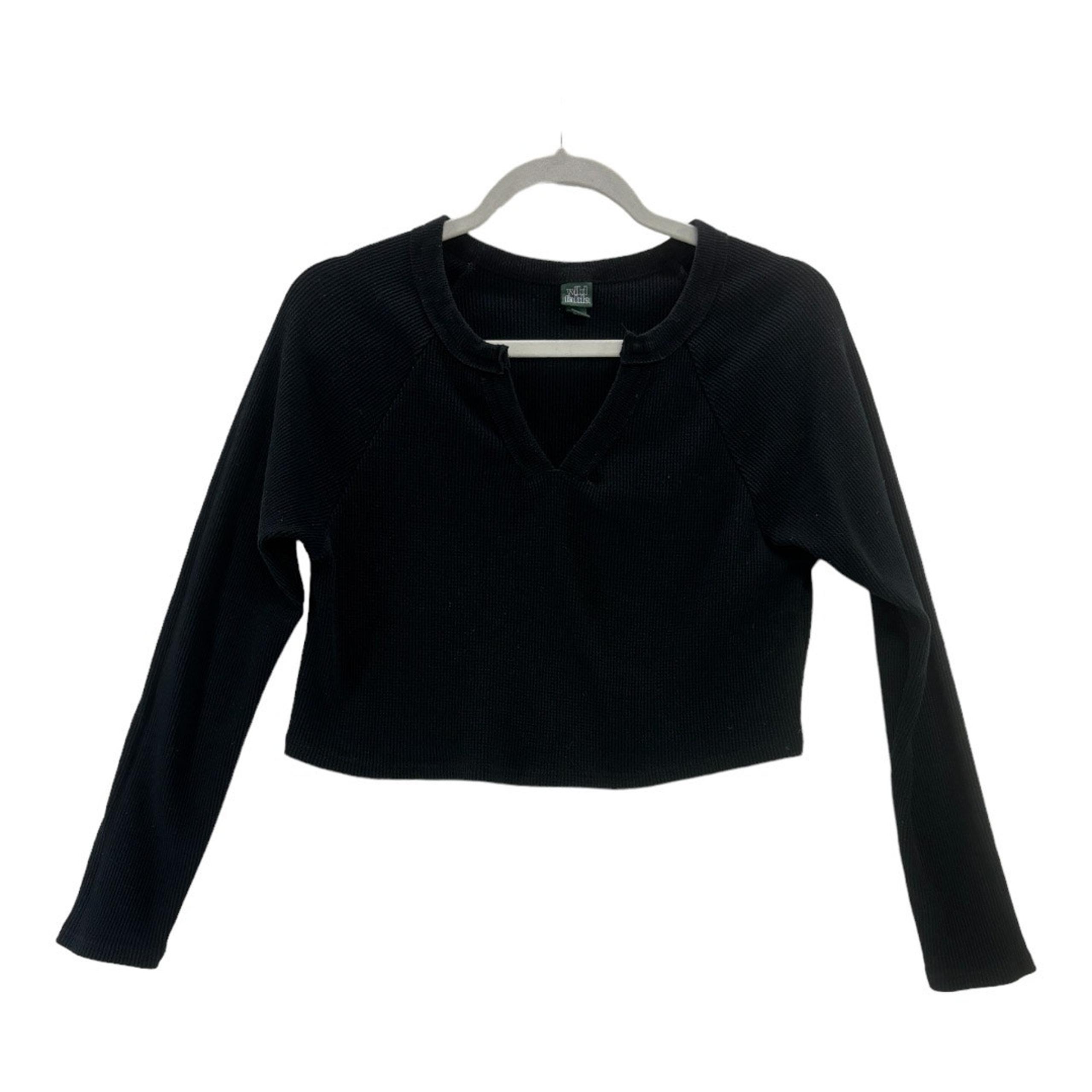 Wild Fable Black Long Sleeve Crop Top Ribbed Size XS