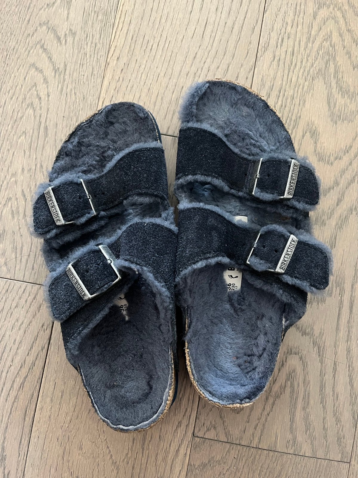 Birkenstock blue fur slipper 36