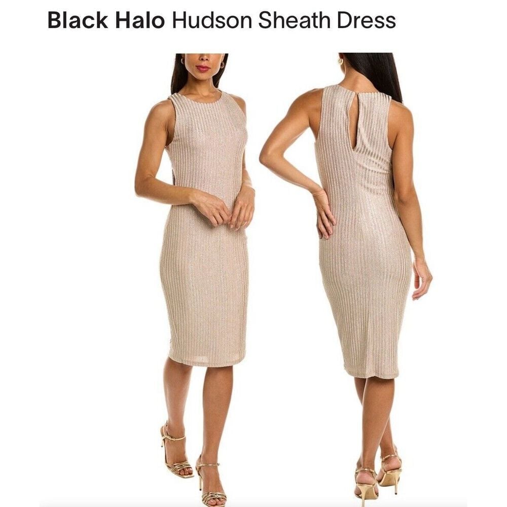 Black Halo Hudson Gold Shimmer Sheath Dress Size 2 NWT 360