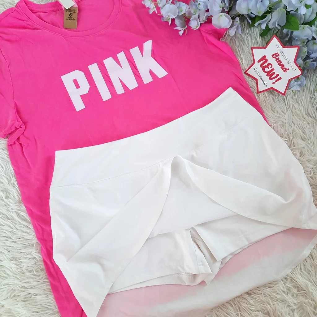 NEW (L) VS PINK White Skort and PINK Tee Set