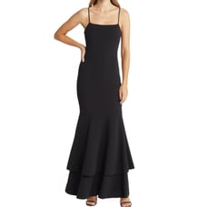 Lulus Tier and There Black Tiered Trumpet Hem Maxi Dress Black Women’s Sz S