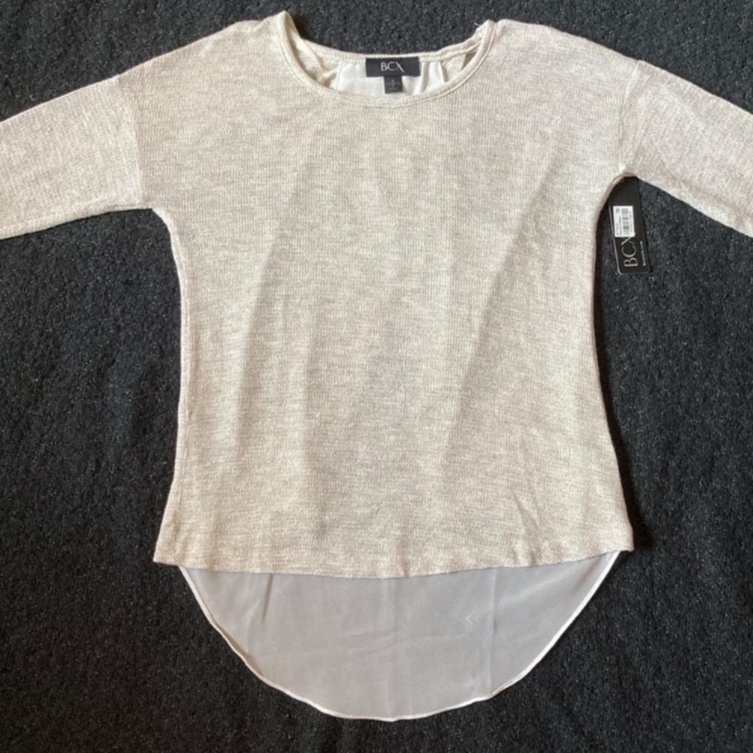 NWT BCX SIZE SMALL TAN/GOLD SPLIT BACK HIGH LOW SWEATER