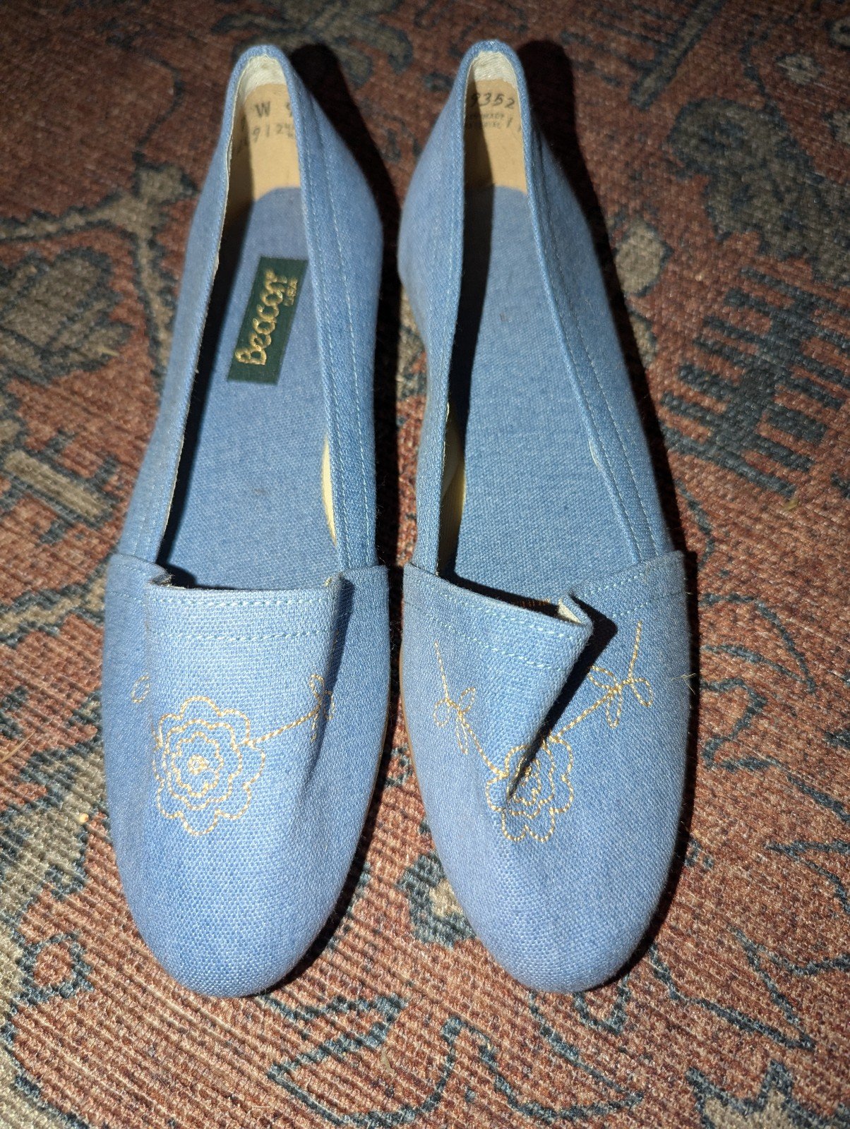 Vintage Beacon Blue and Gold Floral Flats BRAND NEW