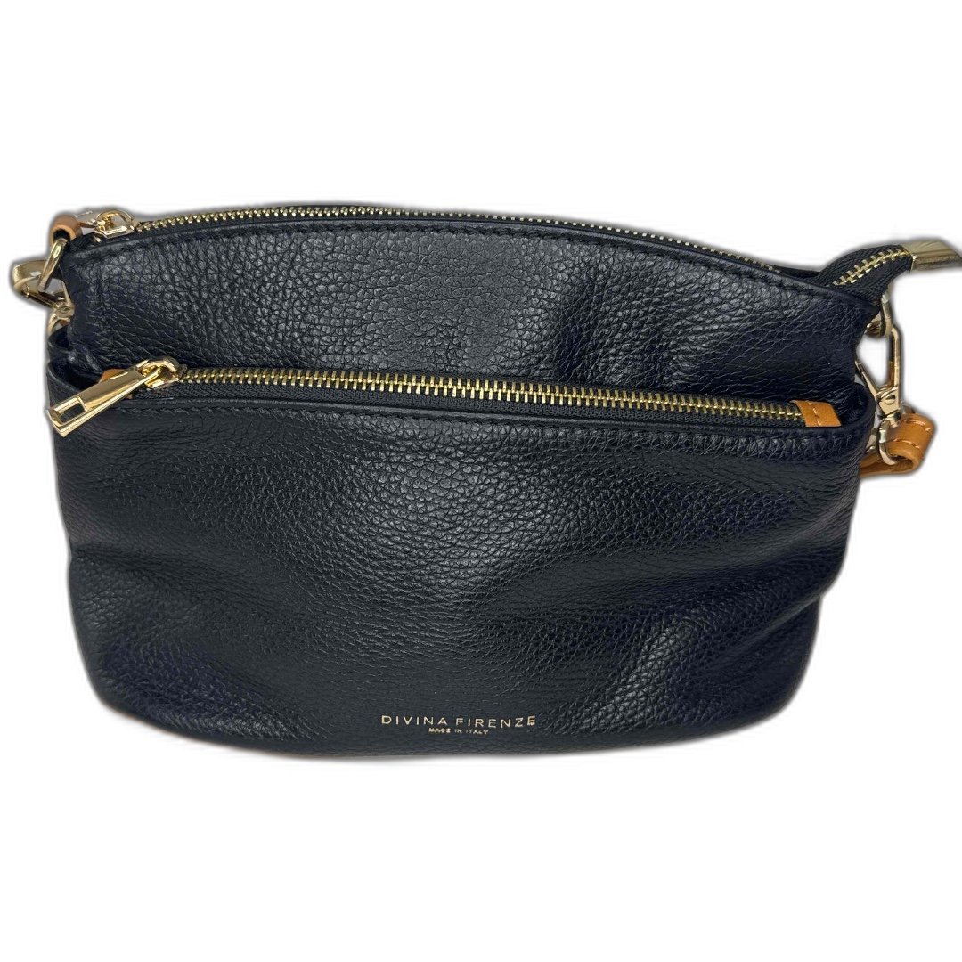 Divina Firenze Lilla Black Pebbled Leather Shoulder Bag (Small)