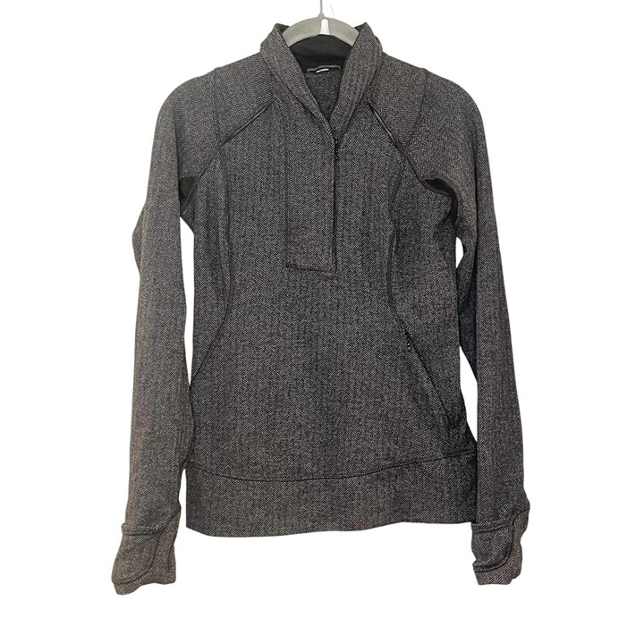 Lululemon Think Fast Rulu Pullover Womens Size 4 Gray Herringbone 1/4 Half Zip