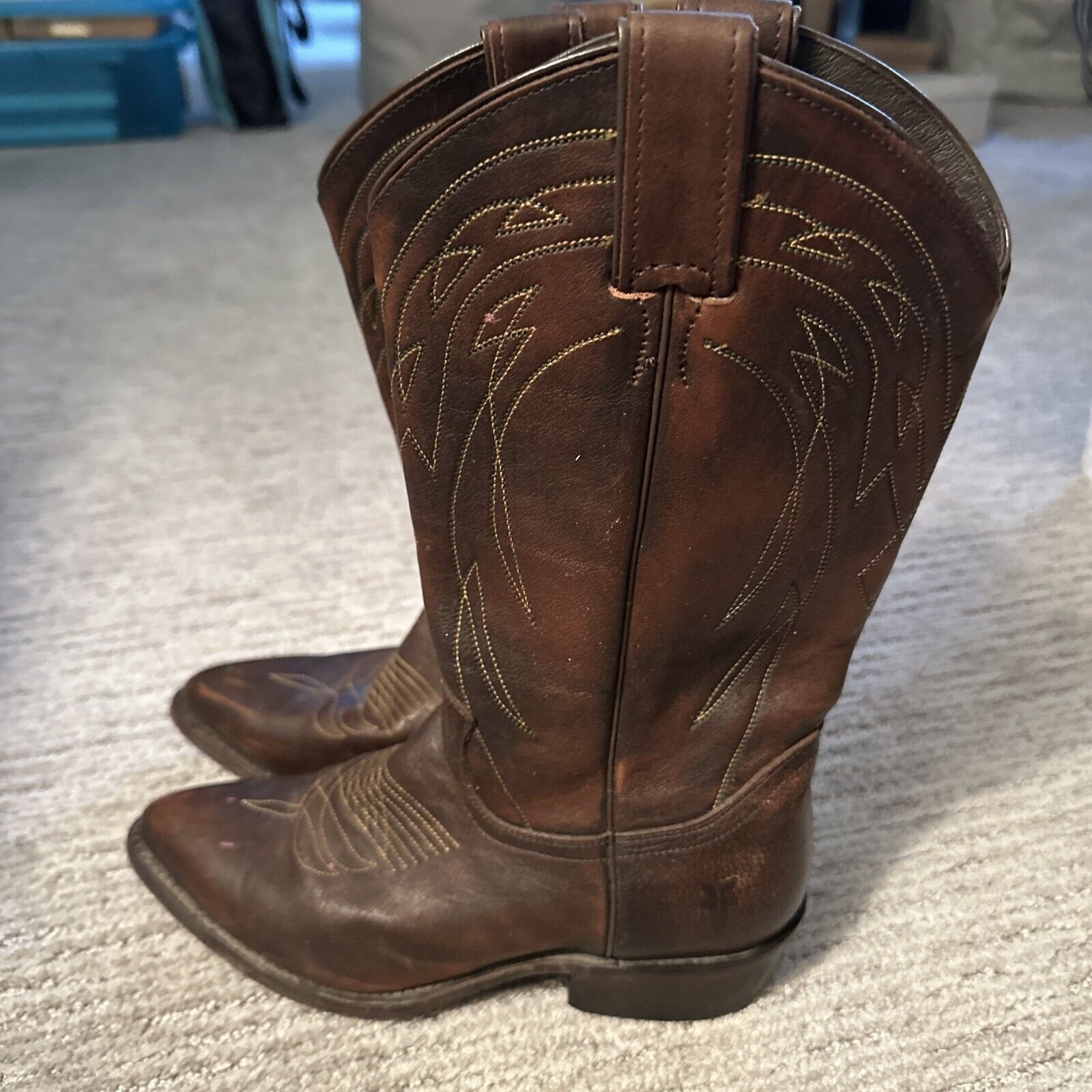 FRYE 77689 Women's Size 8B BILLY Stitch Pull On Brown Leather Cowboy Boots
