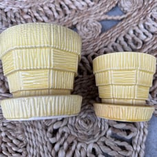 Vintage McCoy pottery flower pot set - yellow