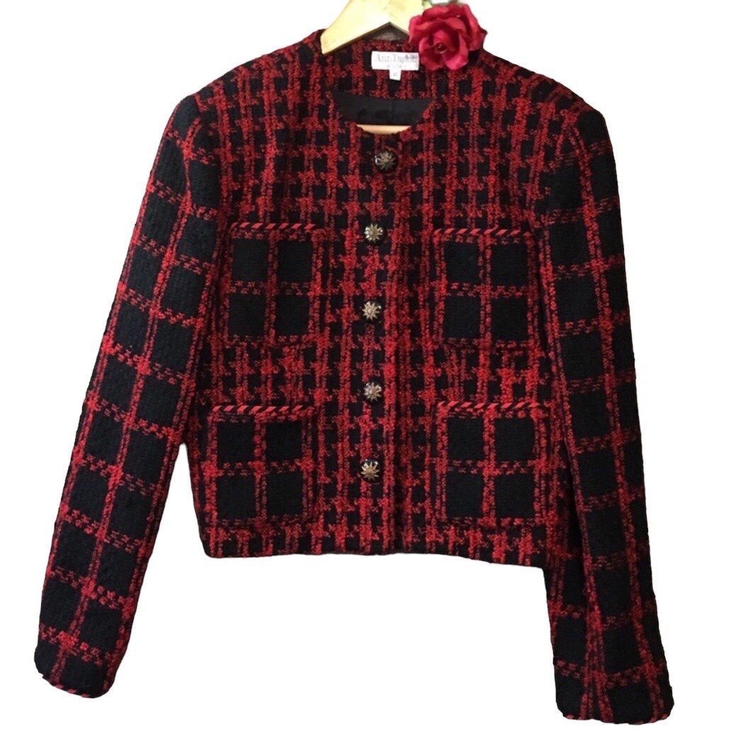 VTG. KNUBBY TEXTURE ANN TAYLOR WOVEN TEXTURED PLAID JAC Y2 K