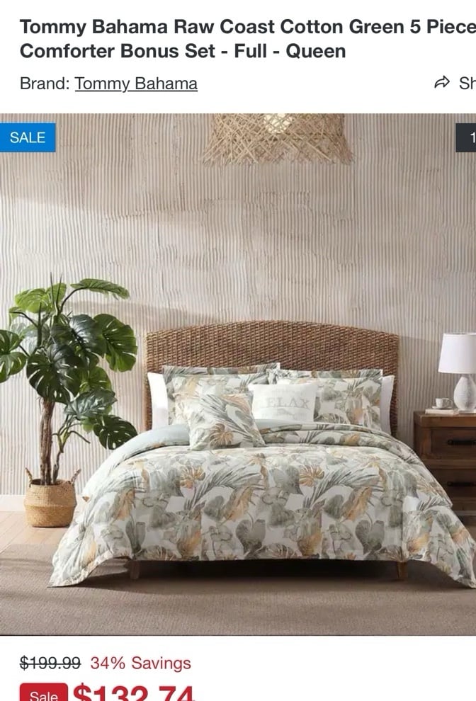 Tommy Bahama 5 piece Full Queen Comforter Set