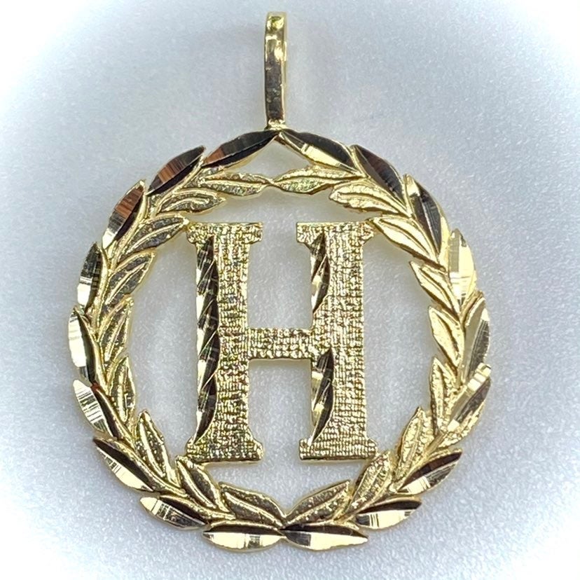 14K Solid Gold Initial Letter H Pendant