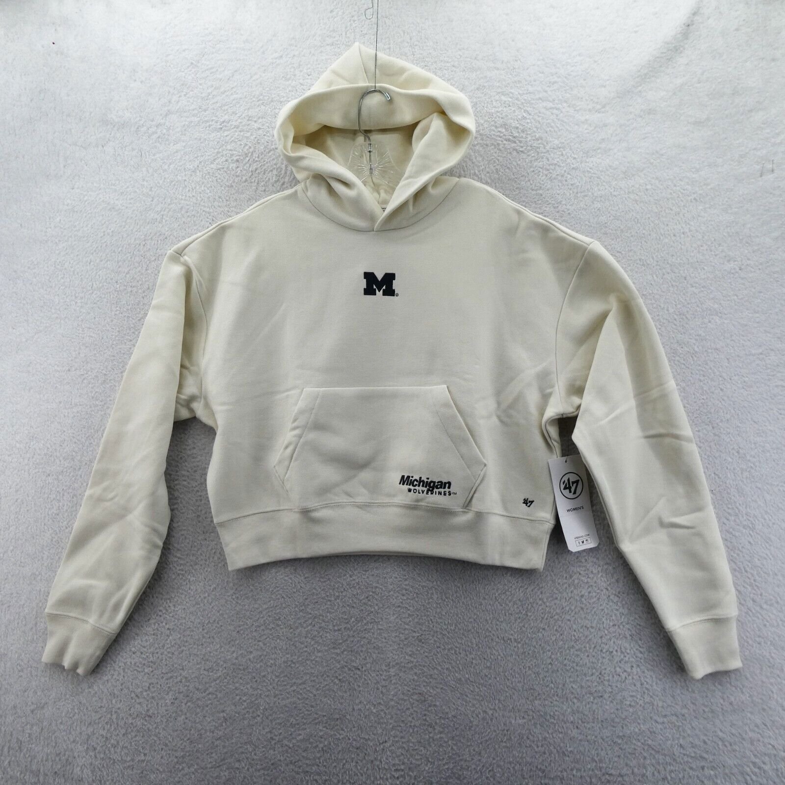 U of M Cropped Hoodie Womens Small '47 Brand White Sweatshirt Crop Wolverines