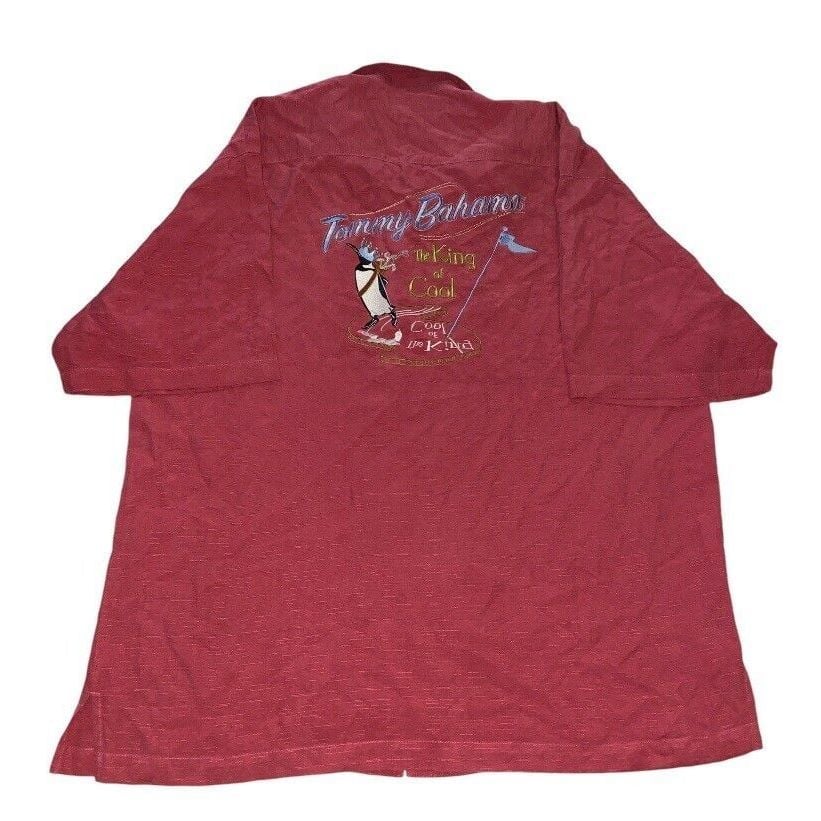 Tommy Bahama Large Red Shirt Embroidered The King of Cool Loop Collar CAMP