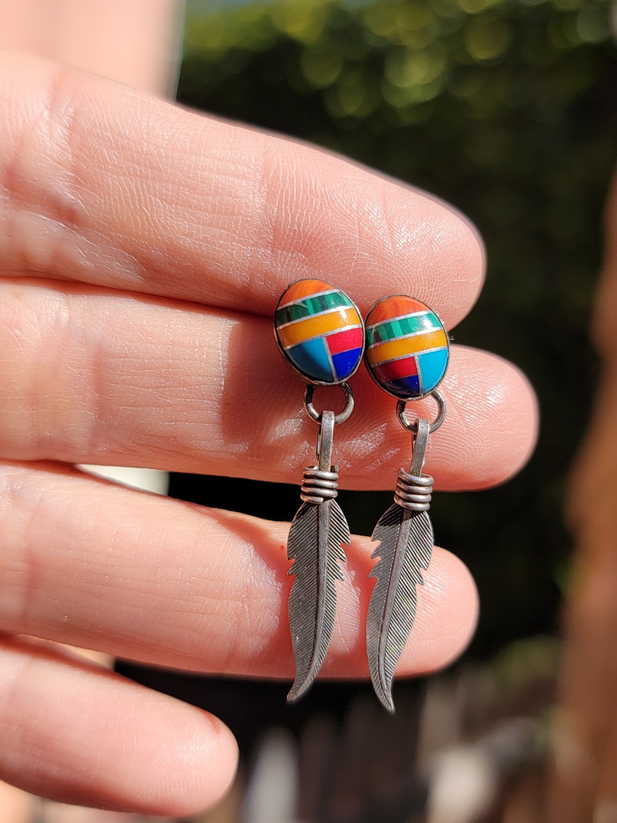 Sterling Multistone Inlay Earrings