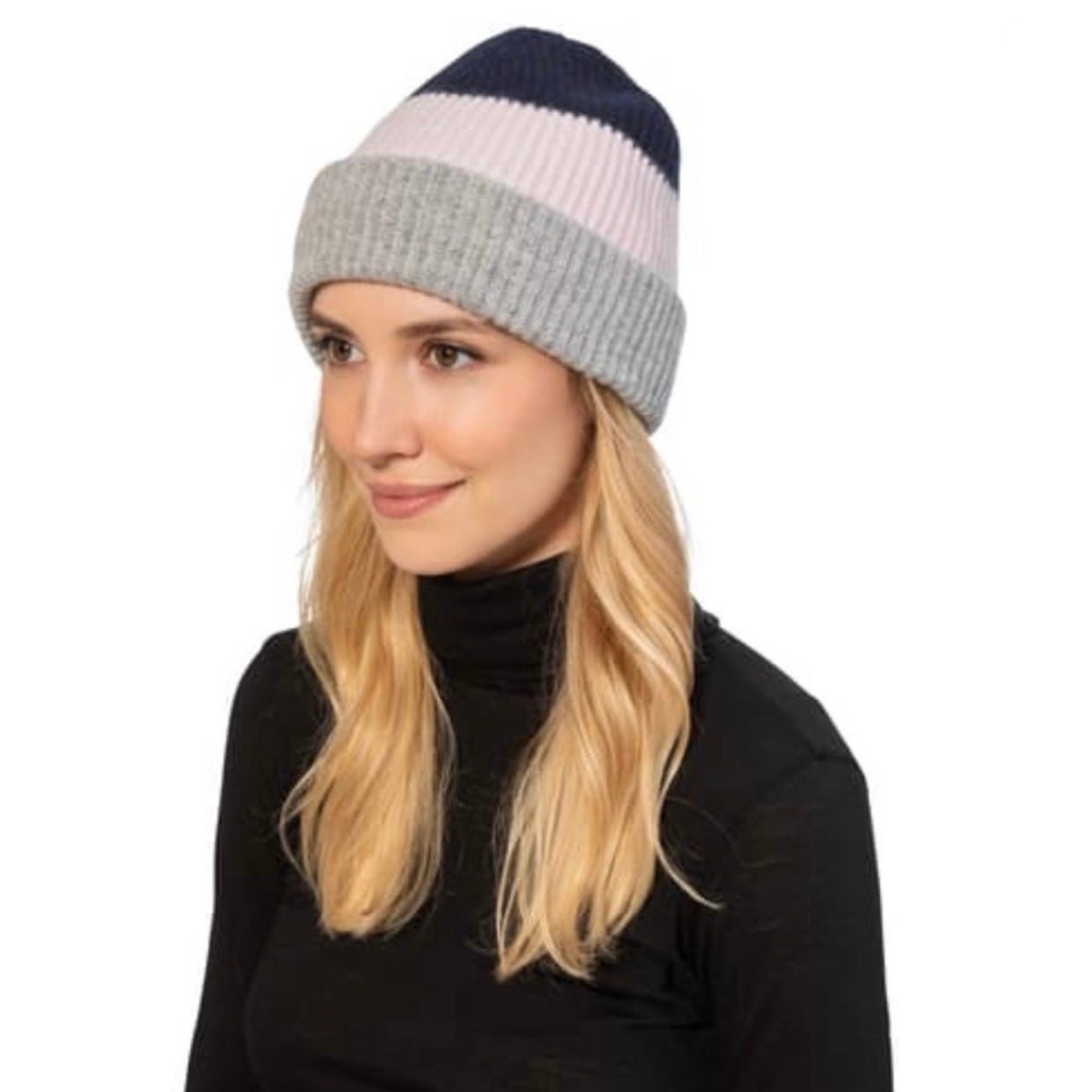 NWT Amicale Cashmere Chunky Cuff Colorblock Beanie