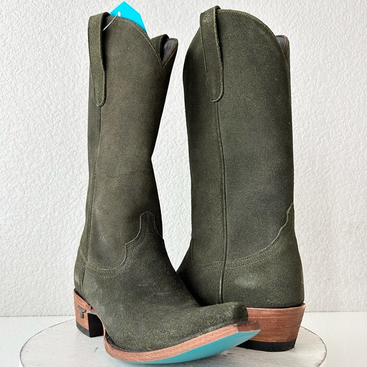 Lane EMMA JANE Womens Cowboy Boots 7.5 Green Suede Western Cowgirl Mid Calf