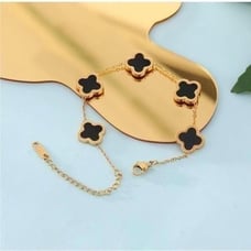 Gold 18k Gold Plated Titanium Black Clover Bracelet
