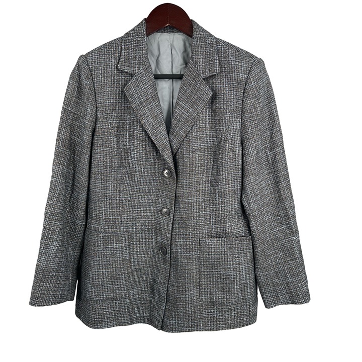 Dara Lamb Womens Blazer Gray Plaid Notched Lapel 3 Button Jacket Size 2