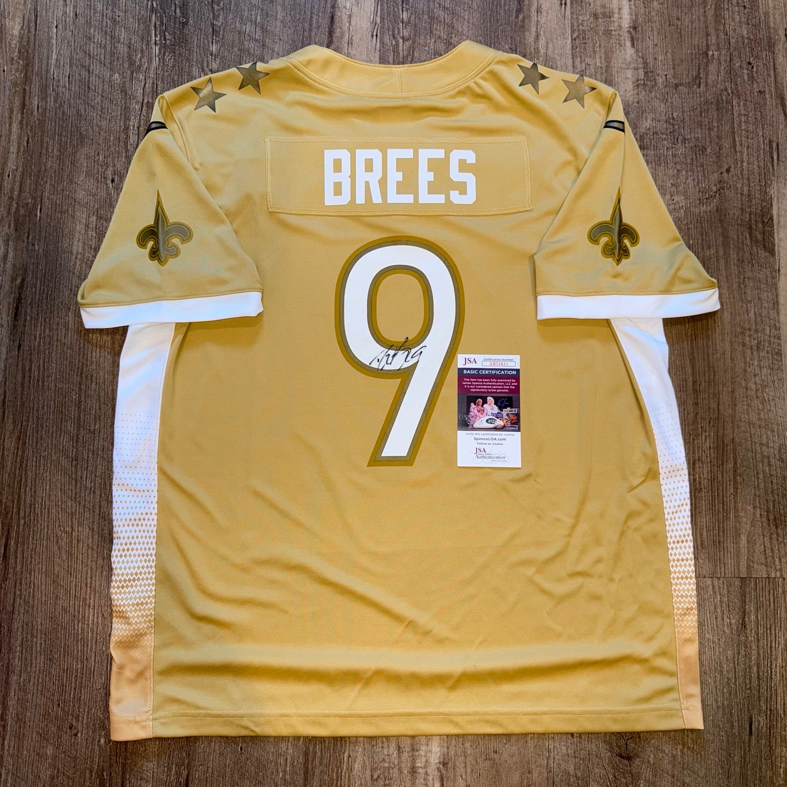 Drew Brees Autographed 2020 Gold Saints Pro Bowl Jersey #9 Nike Auto Signed JSA
