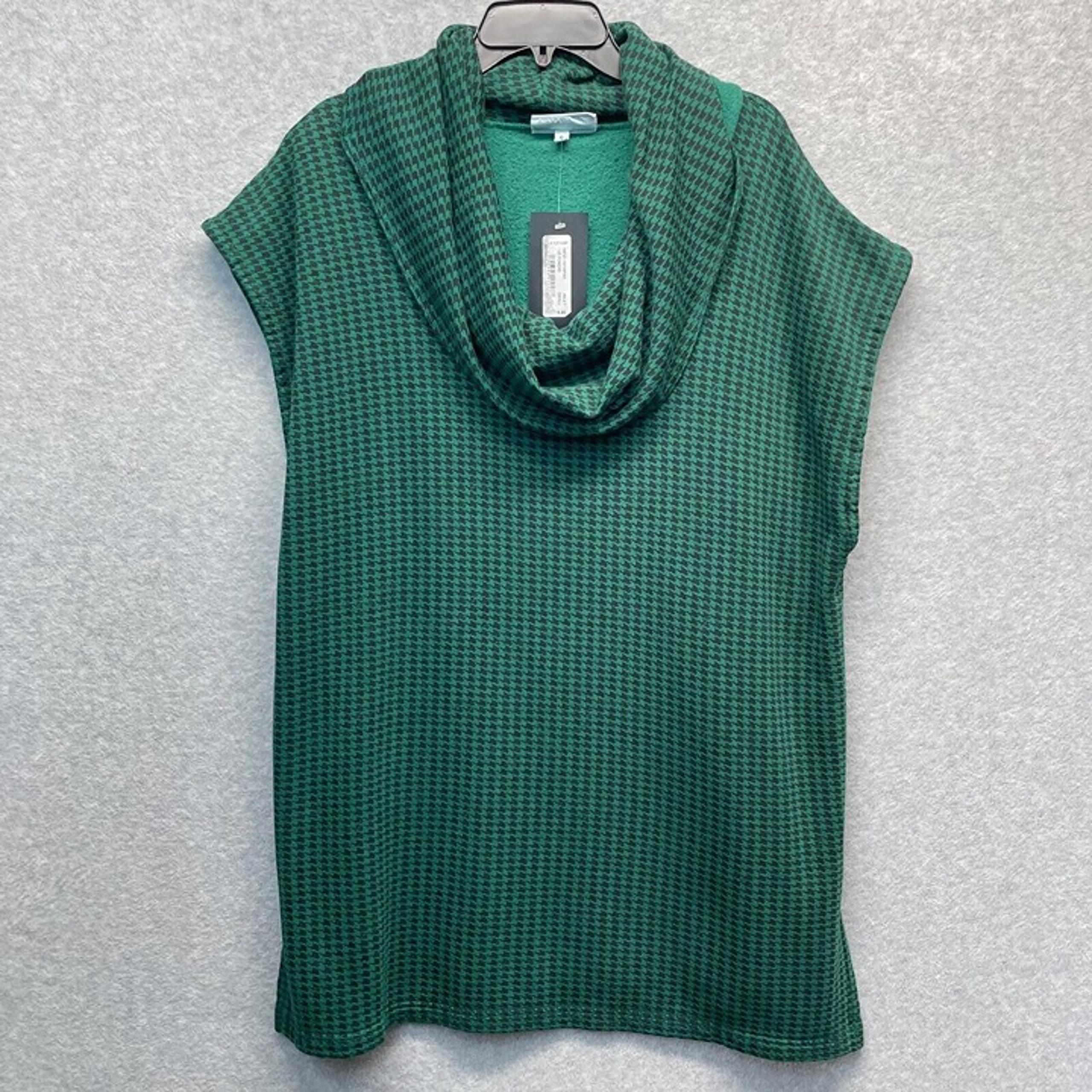 Pike Poncho Womens Small Green Houndstooth Cowl Neck Bamboo Fleece - Bryn Walker