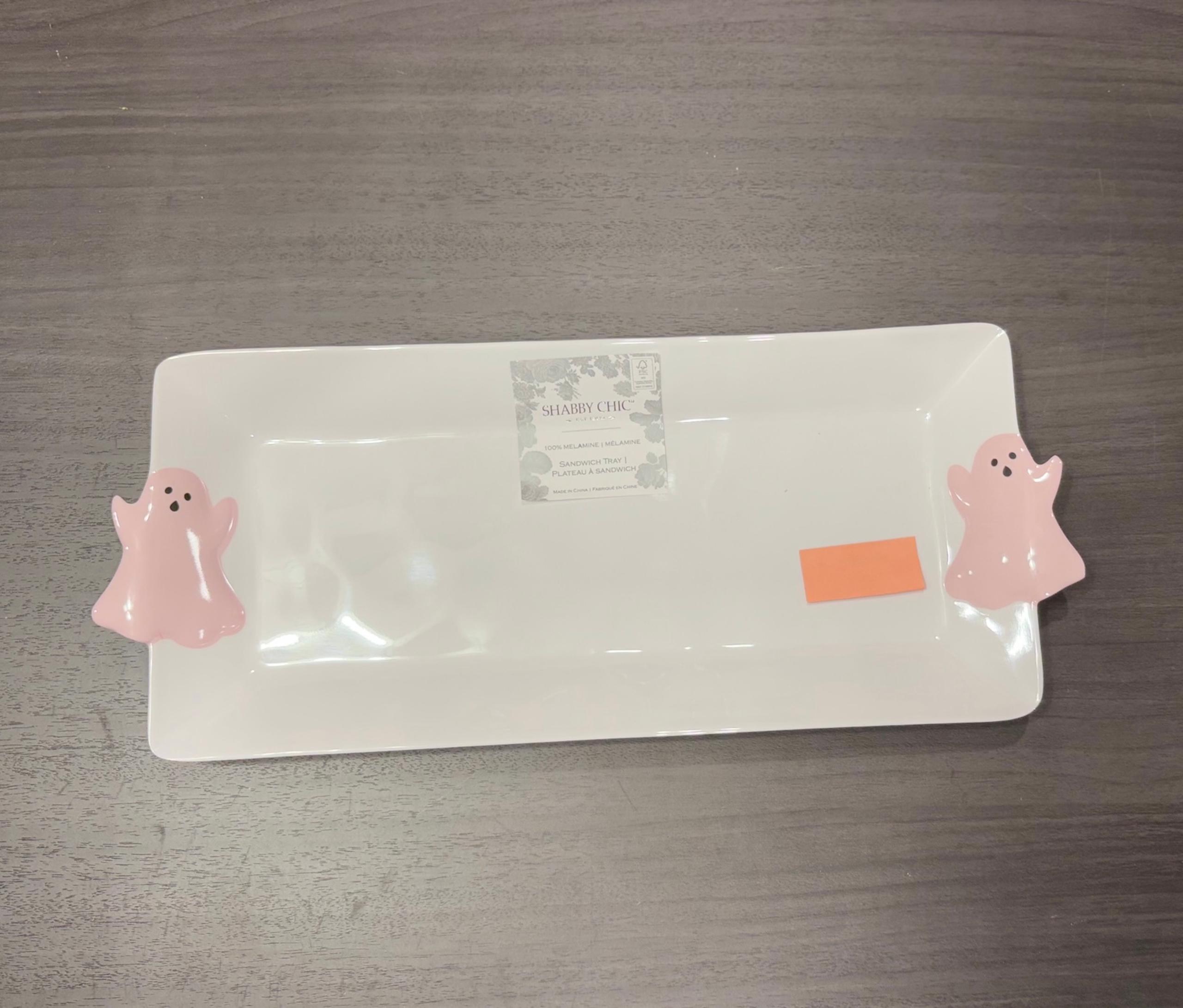 Super Cute White & Pink Ghost Melamine Sandwich Tray by Shabby Chic.