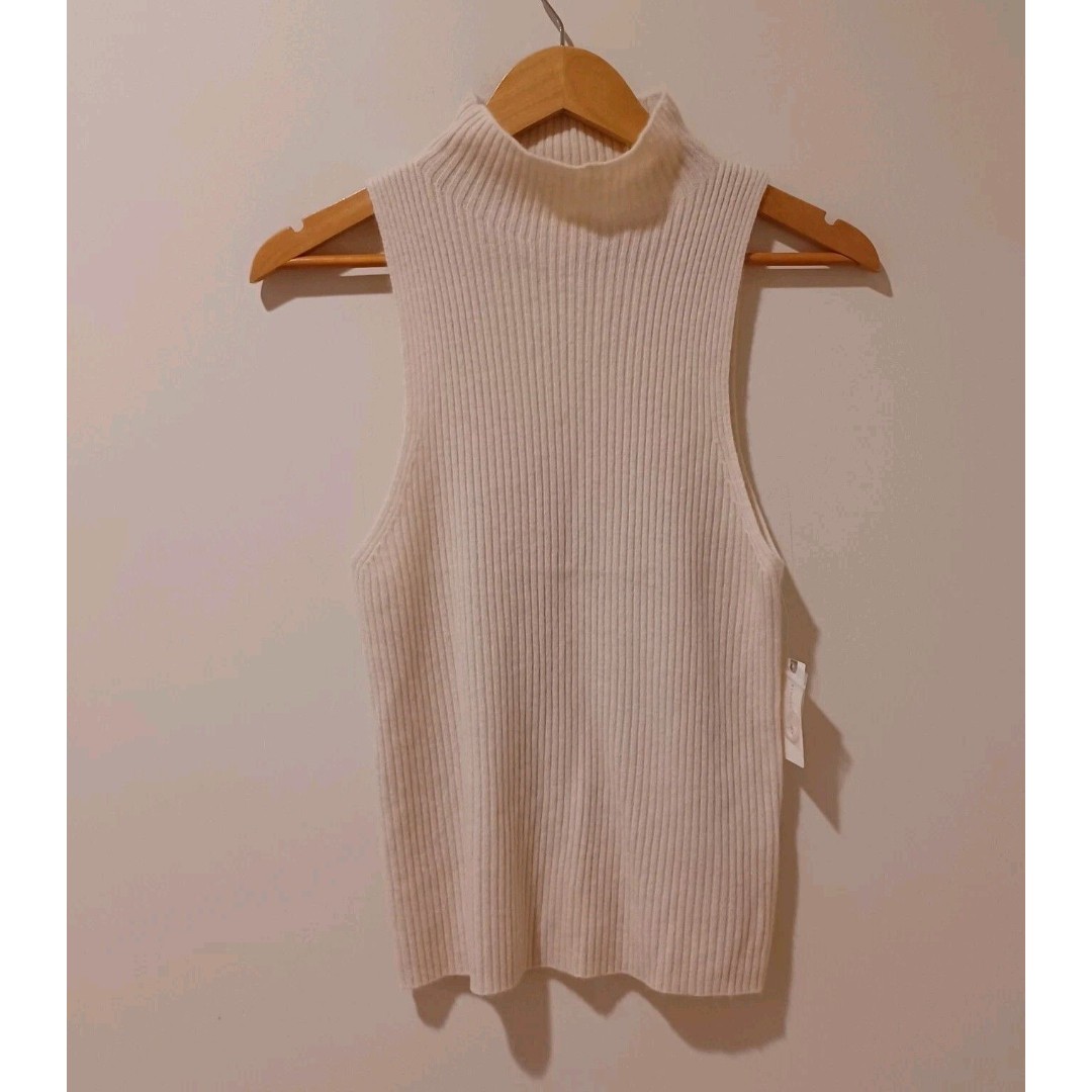 NWT Maeve Anthropologie Sleeveless Turtleneck Cashmere Ivory Mock Neck Top