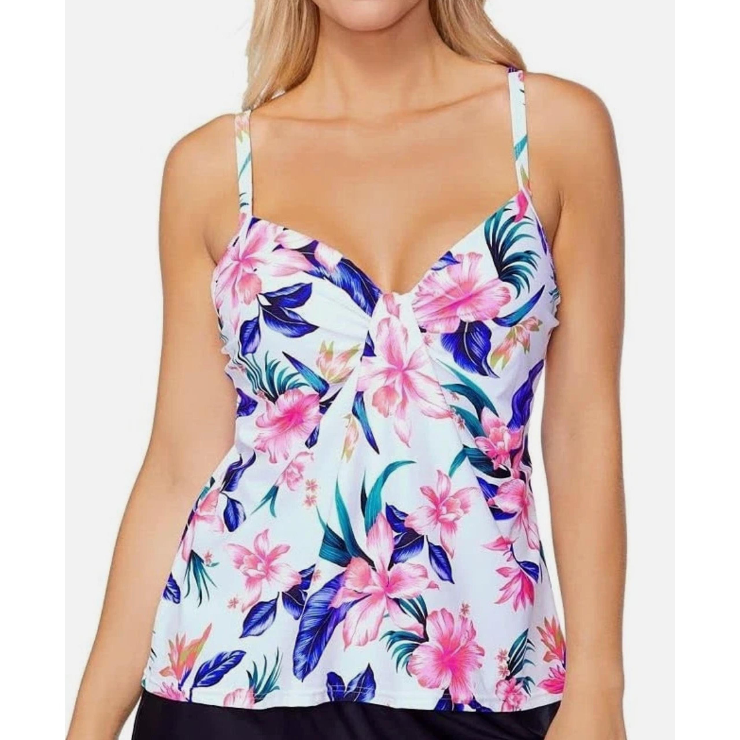 Island Escape Floral Tankini Underwire Tropical Swim Top Size 10 NWT