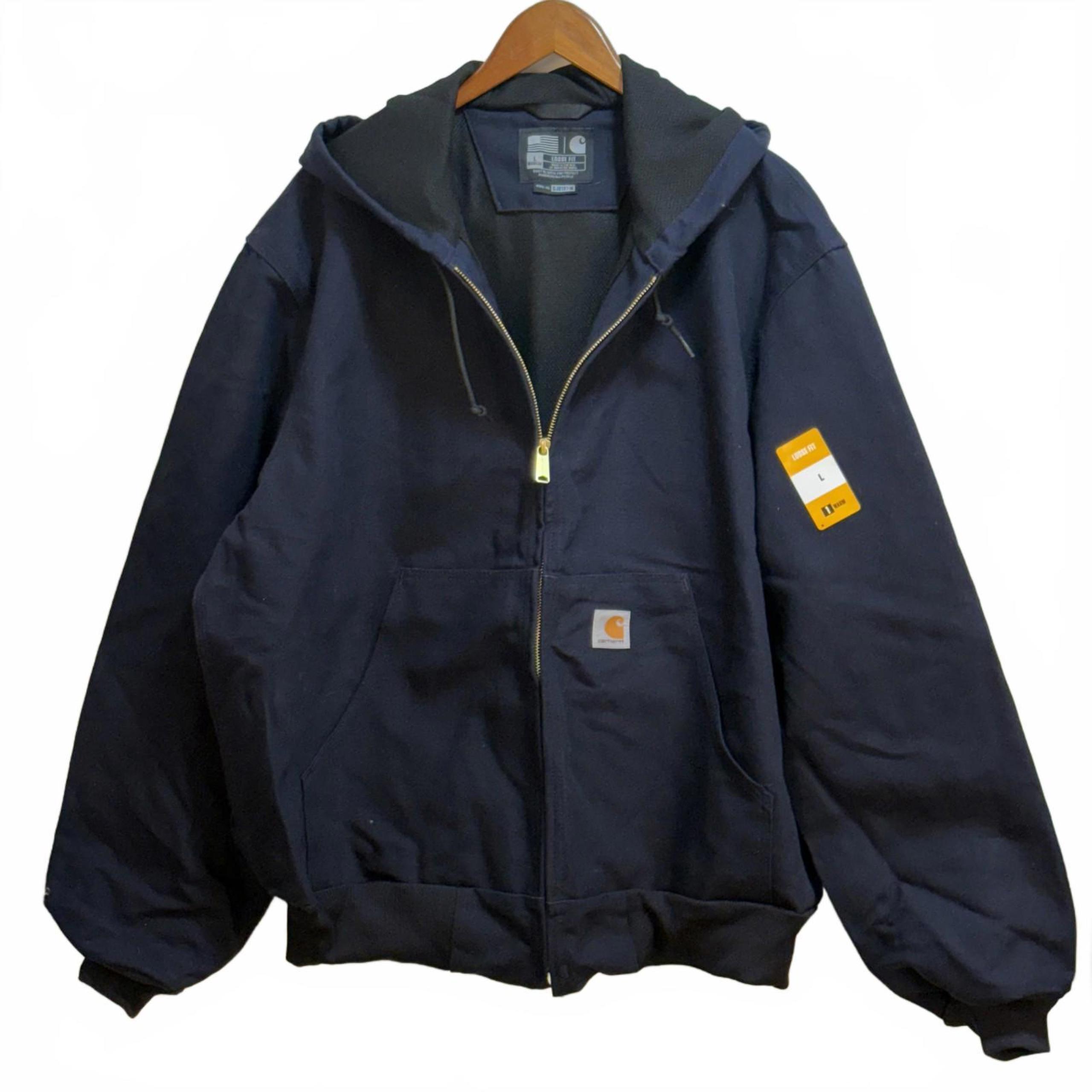 Carhartt Active Jacket Mens Large Blue Hooded Full Zip Loose Fit Made USA OJ0131