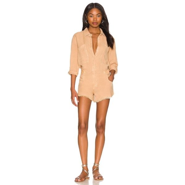 YFB CLOTHING River Romper in Camel Pigment
