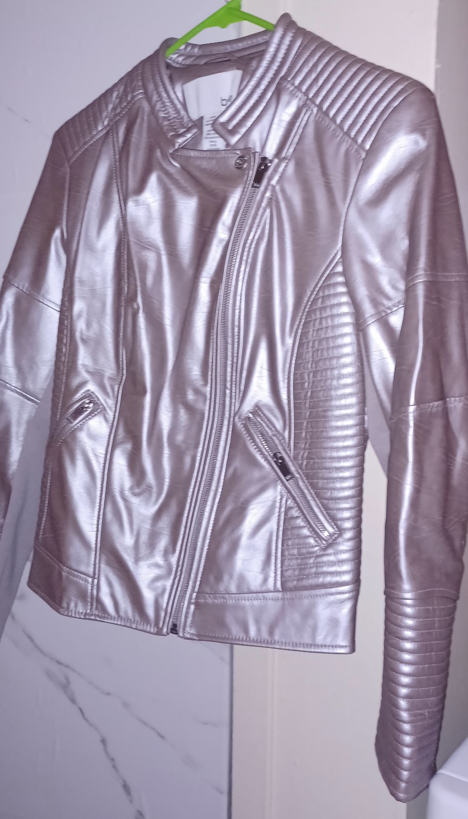 Bar III Metallic Faux-Leather Moto Jacket in Rose Gold Size Medium