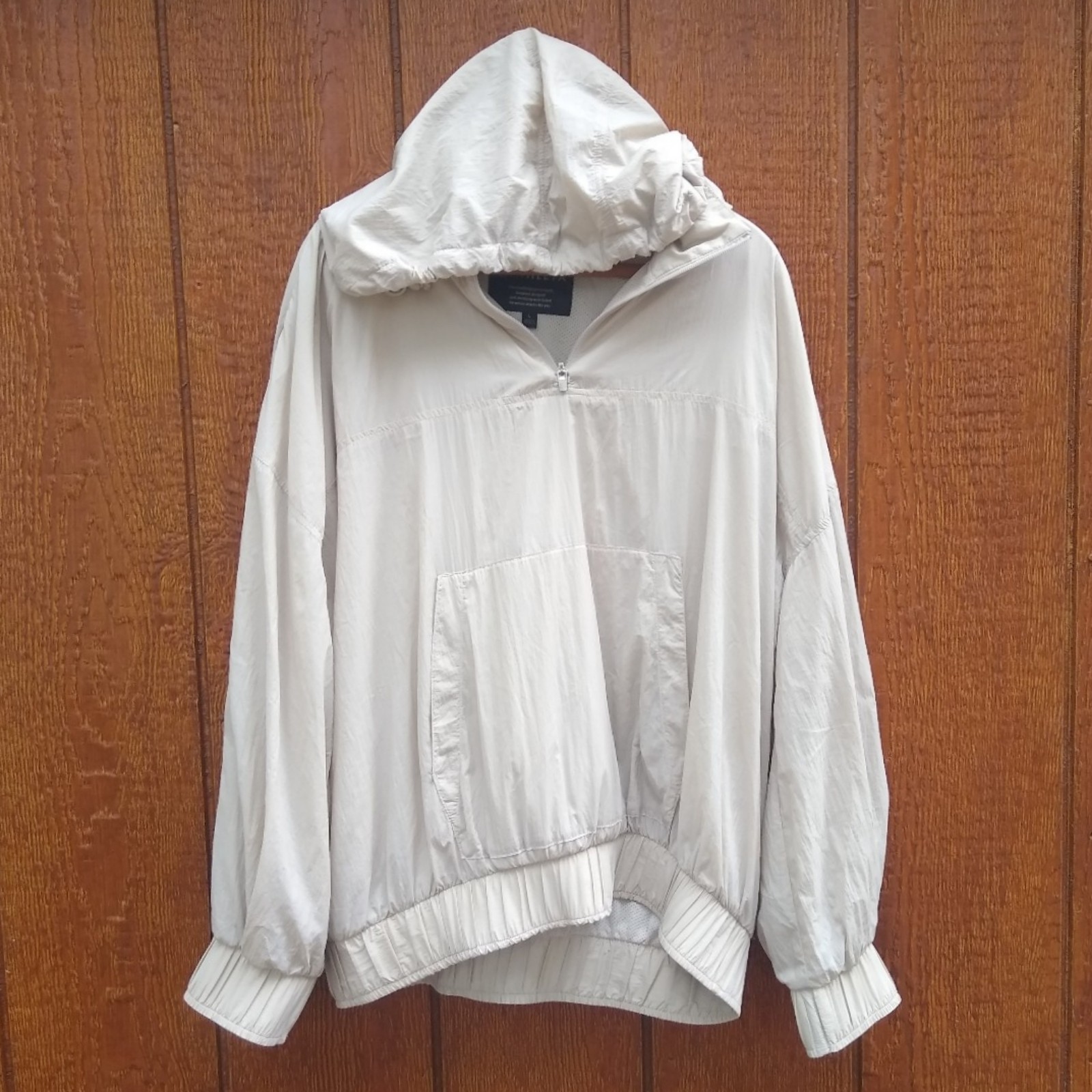 Athleta Beige Parachute Hooded Pocket Ultra Lightweight Rain Jacket Size Large