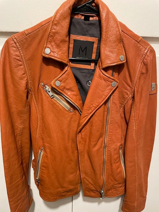 Copper, Cognac 100% Genuine Leather Biker Jacket