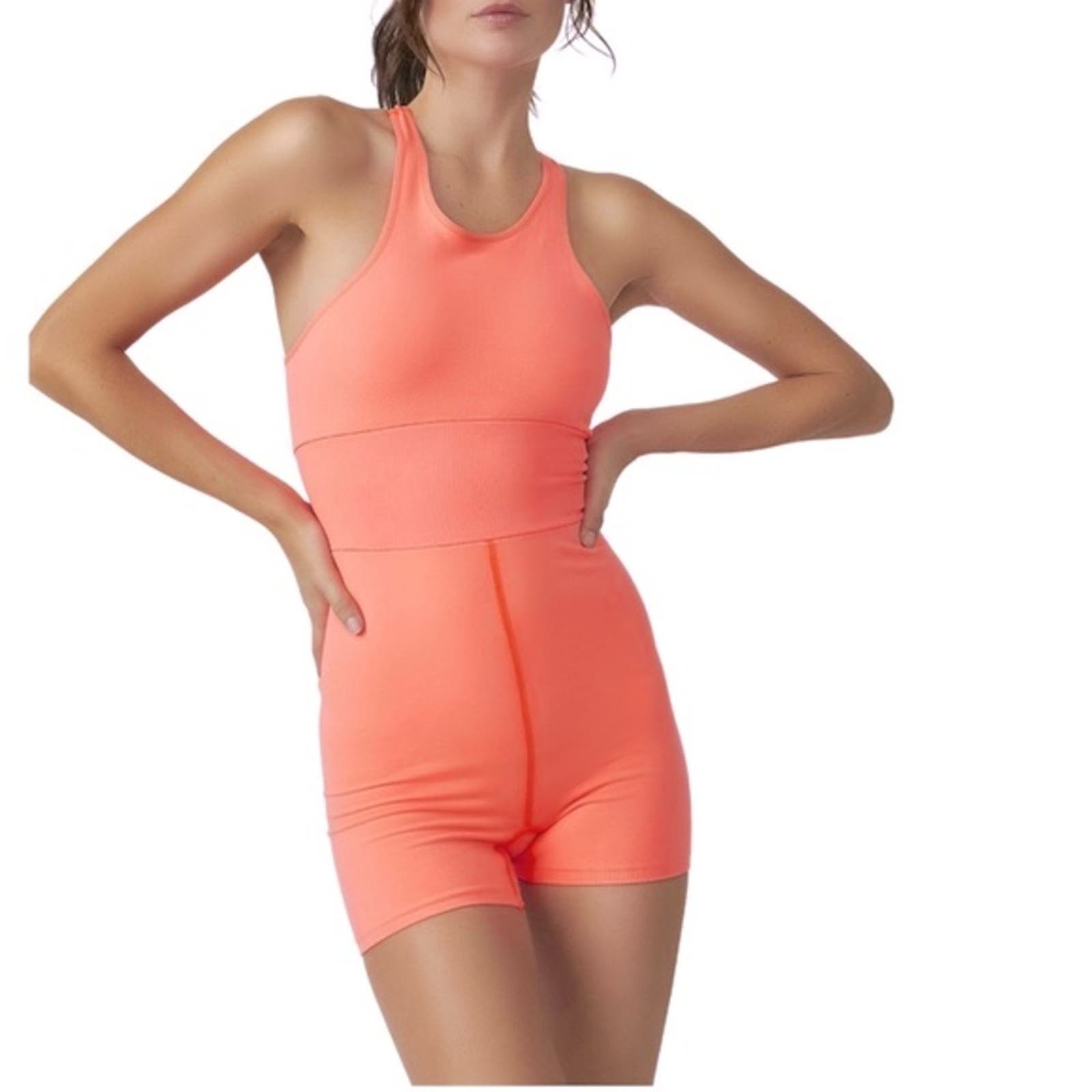 NWT Free People Every Single Time Runsie (Neon Coral) Sz M-L