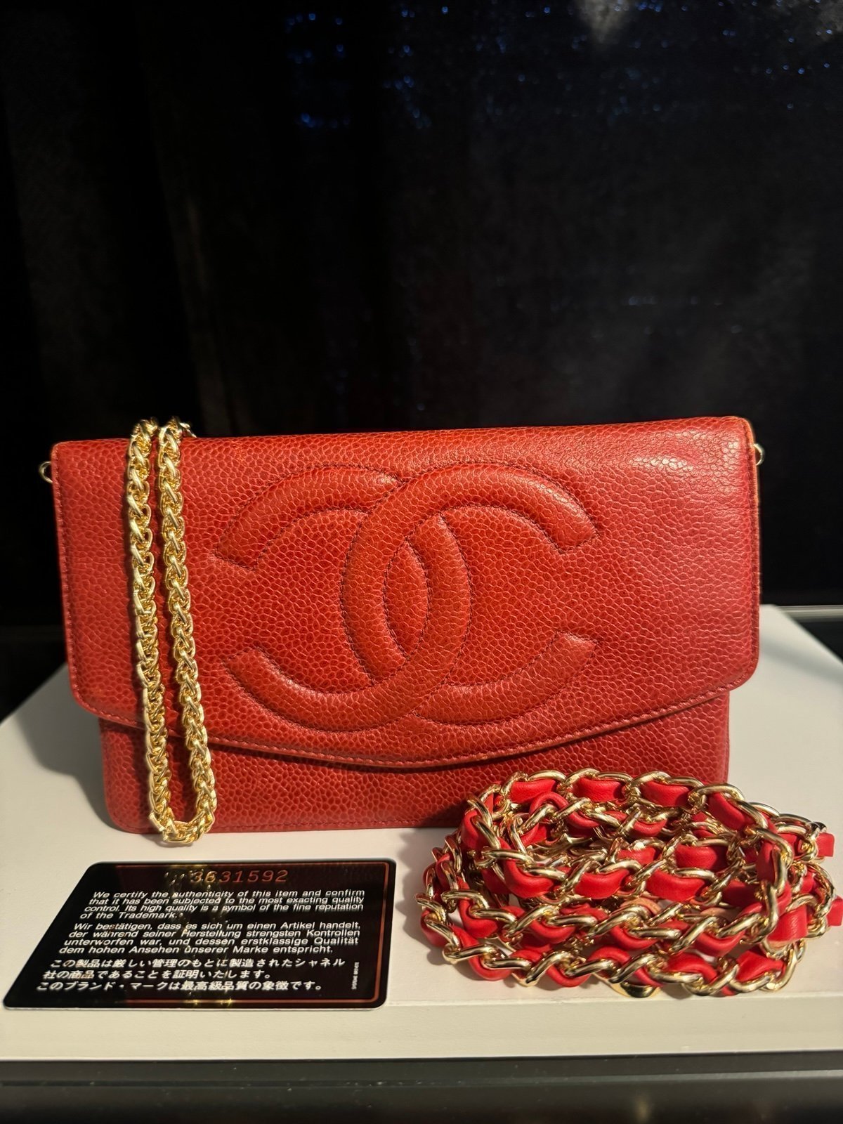 Chanel Red Leather CC Wallet On Chain Woc Crossbody Bag