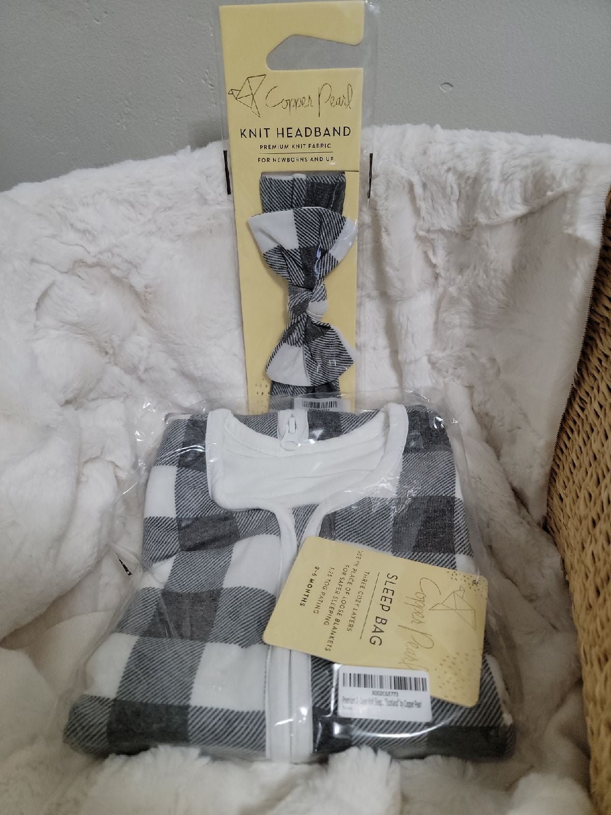 Copper Pearl Black & White Plaid Scotland Girls Sleep Bag & Headband Bundle 0-6M