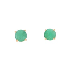 Yellow Gold Emerald Stud Earrings - 14k Round 1.60ctw Pierced LX4515