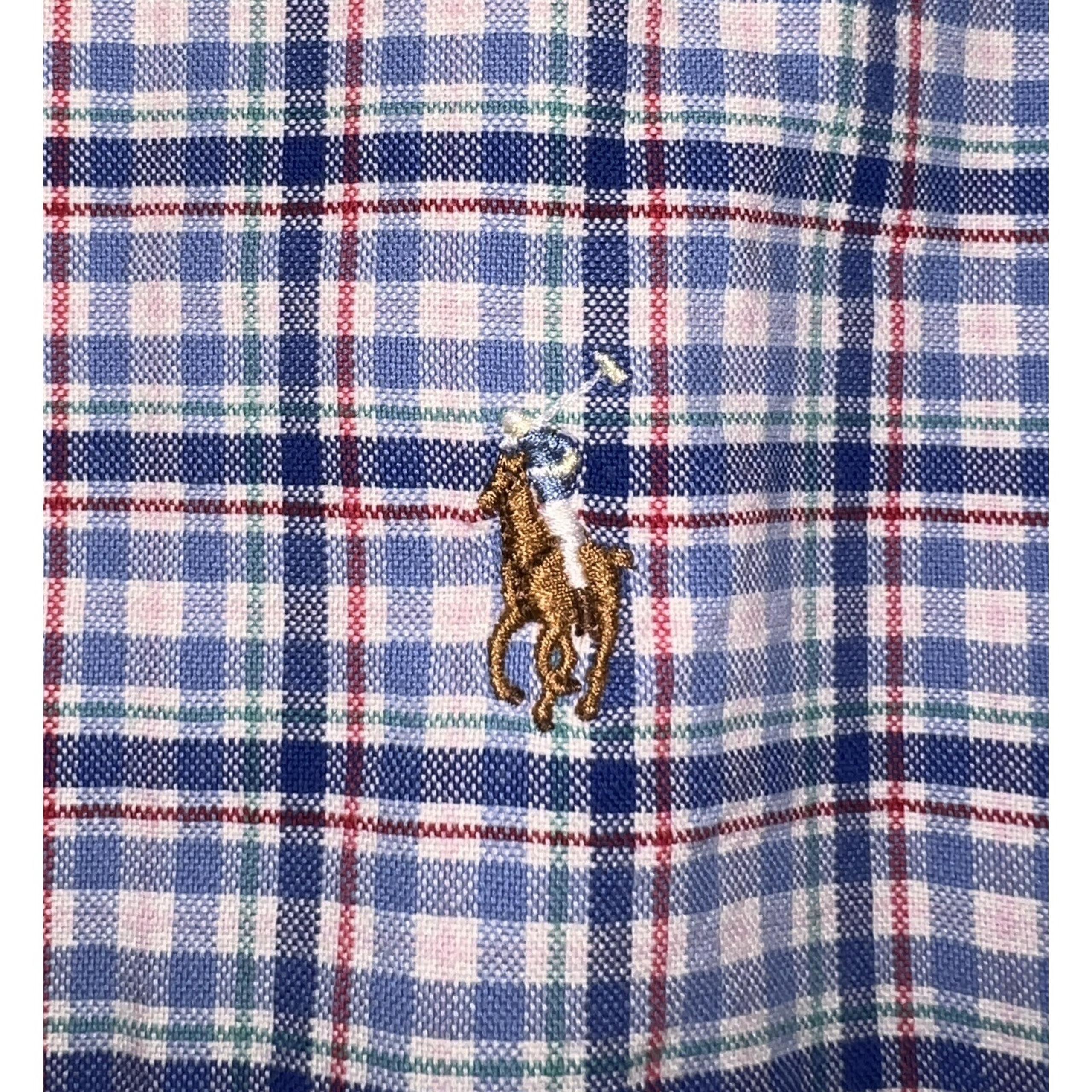 Ralph Lauren Men's M Blue Red Plaid Cotton Long Sleeve Casual Shirt